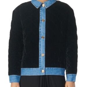 Sandro Black Velvet Jacket with Denim Trim